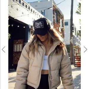 12th Tribe Taupe Vegan Leather Puffer Jacket